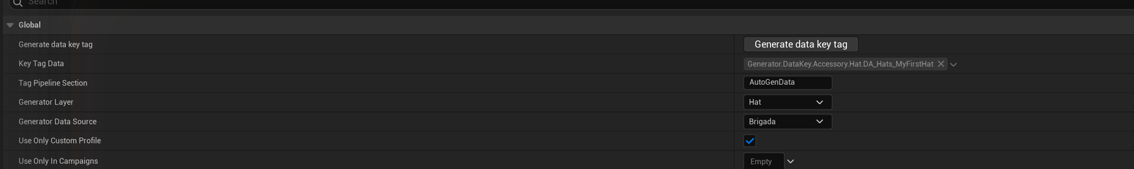 The same asset after pressing Generate data key tag